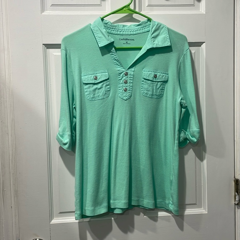 Mint green collared shirt